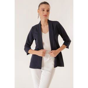 By Saygı Shawl Collar Length Lycra Double Sleeves Thin Striped Fabric Jacket