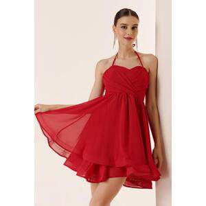 By Saygı Halter Neck Belted Lined Short Chiffon Dress