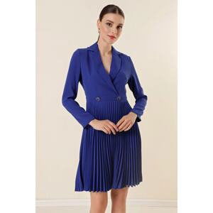 By Saygı Double-breasted Collar Button Detailed Pleated Long Sleeve Dress in Saks.