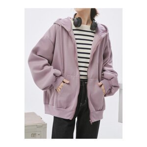Know Women's Lilac Purple Hooded Detail Zippered Cardigan.