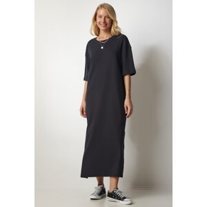 Happiness İstanbul Women's Black Cotton Daily Combed Combed Dress