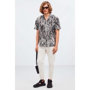 GRIMELANGE Palma Men's 100% Cotton Poplin Fabric Patterned Summer Gray Shirt