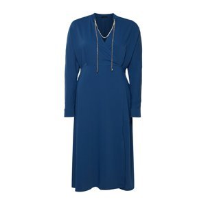 Trendyol Curve Navy Blue Midi Dress With Accessory Detail