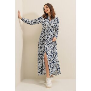 By Saygı Buttoned Up Front, Tie Waist Floral Long Viscose Dress. Wide Sizes in Saks.