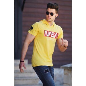 Madmext Printed Men's Yellow Hooded T-Shirt 4629