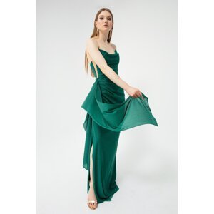 Lafaba Dámské smaragdově zelené hrudní přehozené štěrbinové třpytivé večerní šaty