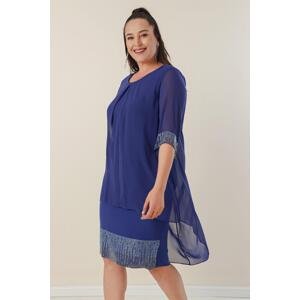 By Saygı Plus Size Short Dress With Beading Detailed Chiffon Top Sleeves And Both