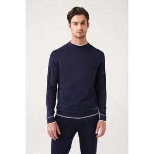 Avva Men's Navy Blue High Crew Neck Keeping Cool Rayon Slim Fit Slim Fit Sweater