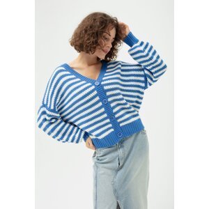 Lafaba Women's Blue Oversize Striped Knitwear Cardigan