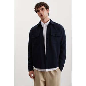 GRIMELANGE Jones Men's Special Pique Look Thick Fabric Closed Pocket Navy Blue Jacket with Snaps