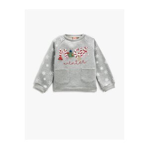Koton New Year's Themed Sweat with Pocket Detail and Ribbon