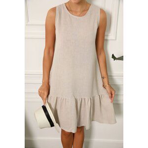 armonika Women's Cream Linen Look Textured Sleeveless Dress with Frill Skirt