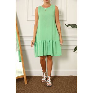 armonika Women's Light Green Linen Look Textured Sleeveless Dress with Frill Skirt