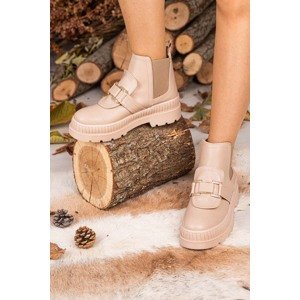 armonika Women's Beige Front Buckled Elastic Side Boots