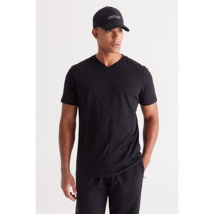 AC&Co / Altınyıldız Classics Men's Black 100% Cotton Slim Fit Narrow Cut V-Neck T-Shirt