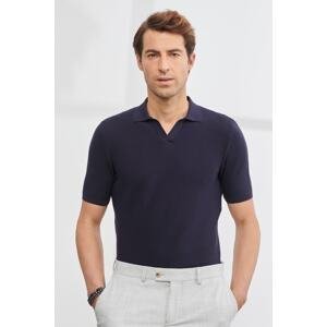 AC&Co / Altınyıldız Classics Men's Navy Blue Standard Fit Normal Cut Polo Collar 100% Cotton Short Sleeves Knitwear T-Shirt.