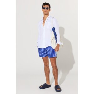 AC&Co / Altınyıldız Classics Men's Navy-White Standard Fit, Regular Cut with Pockets Quick Drying Patterned Marine Shorts.