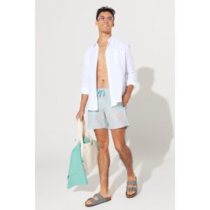 AC&Co / Altınyıldız Classics Men's Green-Pink Standard Fit, Normal Cut, Pocket Quick Dry, Patterned Marine Shorts