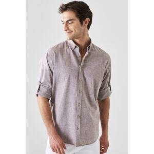 AC&Co / Altınyıldız Classics Men's Brown Comfort Fit Relaxed Cut Linen Buttoned Collar Casual Shirt
