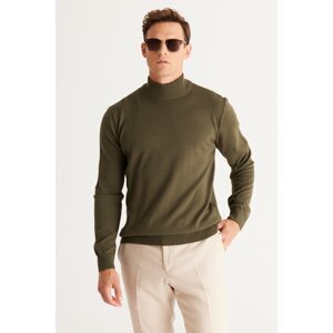 ALTINYILDIZ CLASSICS Men's Khaki Anti-Pilling Standard Fit Normal Cut Half Turtleneck Knitwear Sweater.