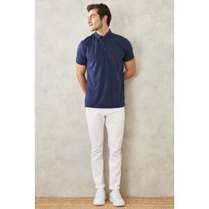 AC&Co / Altınyıldız Classics Men's Navy Blue Slim Fit Slim Fit Polo Neck Plain Casual T-Shirt.