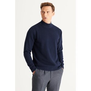 ALTINYILDIZ CLASSICS Men's Navy Blue Standard Fit Normal Cut Half Turtleneck Cotton Knitwear Sweater.