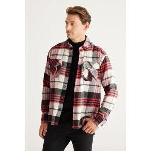 ALTINYILDIZ CLASSICS Men's Red-black Oversized Loose Fit Classic Collar Checked Flannel Lumberjack Shirt.