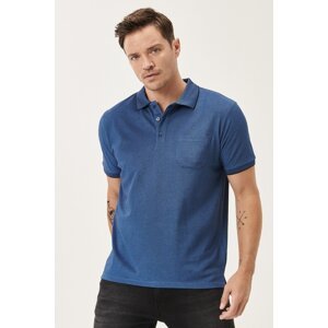 ALTINYILDIZ CLASSICS Men's Non-Shrink Cotton Fabric Regular Fit Relaxed Cut Navy-indigo Roll Up Polo Neck Pocket T-Shirt