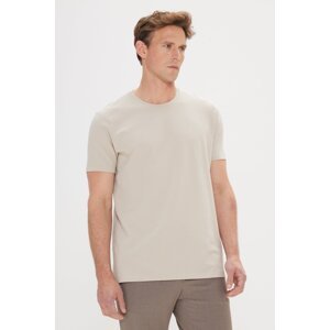 ALTINYILDIZ CLASSICS Men's Beige Slim Fit Slim Fit Crew Neck Short Sleeved Basic T-Shirt with Soft Touch.