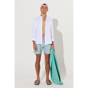 AC&Co / Altınyıldız Classics Men's Mint-Pink Standard Fit, Normal Cut, Pocket Patterned Swimwear Marine Shorts.