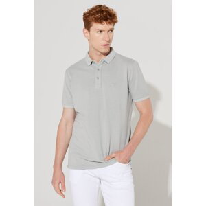 ALTINYILDIZ CLASSICS Pánské šedé slim fit slim fit polo neck 100% bavlna s krátkým rukávem vzorované tričko