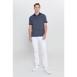 AC&Co / Altınyıldız Classics Men's Navy Blue-gray Comfort Fit Wide Cut Polo Collar Patterned T-Shirt