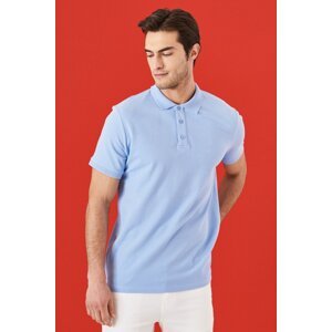 ALTINYILDIZ CLASSICS Pánské světle modré 100% bavlna rolovací límec slim fit slim fit polo neck tričko s krátkým rukávem