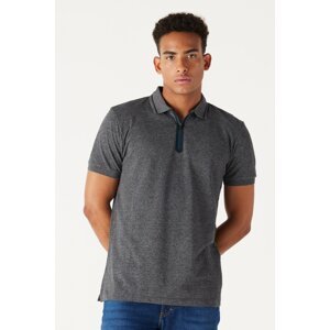ALTINYILDIZ CLASSICS Pánské bavlněné tričko s antracitovým melanžem slim fit slim fit rolákem na zip s krátkým rukávem.