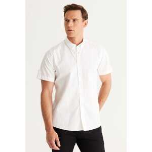 AC&Co / Altınyıldız Classics Men's White Slim Fit Slim Fit Cotton Linen Button Collar Short Sleeve Shirt