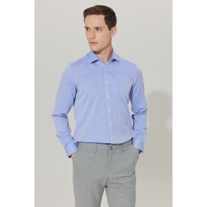 ALTINYILDIZ CLASSICS Men's Blue Non-Iron Tailored Slim Fit Slim Fit 100% Cotton Patterned Shirt