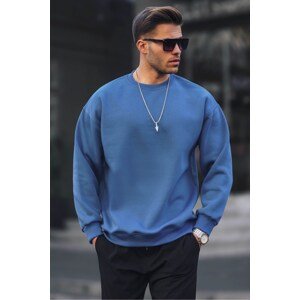 Madmext Men's Indigo Crew Neck Oversize Raised Basic Sweatshirt 6048