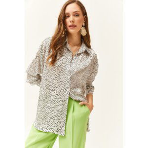 Olalook Women's Polka Dot Ecru Patterned Oversize Satin Shirt