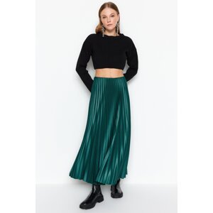 Trendyol smaragdově zelená plisovaná maxi pružná pletená sukně