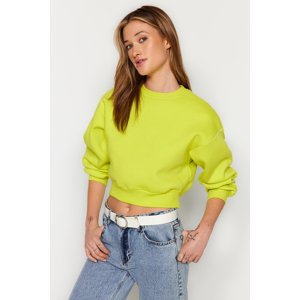 Trendyol Yellow Comfortable Cut Crop Basic Crew Neck Thick Fleece Inside Knitted Knitted Sweatshirt