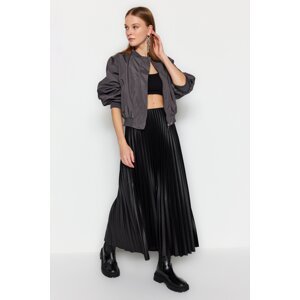 Trendyol Black Pleated Maxi Stretchy Knitted Skirt