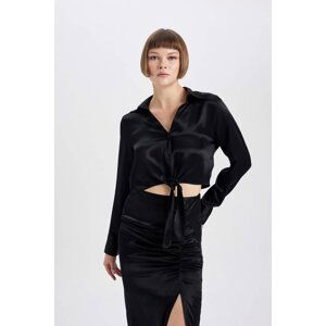 DEFACTO Crop Shirt Collar Satin Long Sleeve Shirt