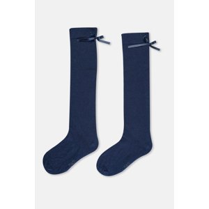 Dagi Navy Blue Girls' Bow Knee High Socks