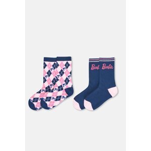 Dagi Navy Blue-Pink Girls Kids Barbie 2 Pack Socks