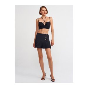 Dilvin 80785 Pleated Skirt with Shorts-Black
