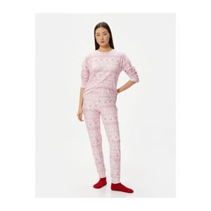 Koton New Year's Themed Pajama Set Long Sleeve Crew Neck