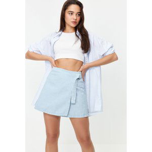 Trendyol Light Blue Buckle Detail Wrapover High Waist Mini Denim Skirt