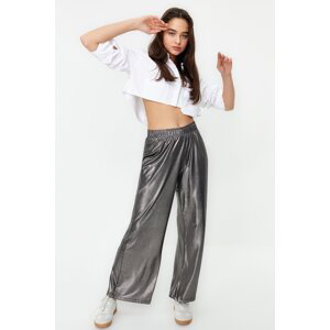 Trendyol Anthracite Foil Print Wide Leg/Wide Fit Elastic Knitted Trousers