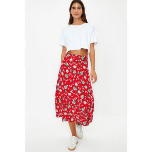 Trendyol Red Floral Pattern Viscose Fabric Midi Woven Skirt