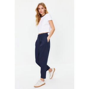 Trendyol Navy Blue Cotton Carrot Pattern Stripe Detail Woven Trousers